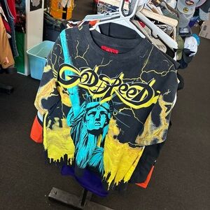 Godspeed Statue of Liberty printing Tee Washed Mens Short sleeved T-shirt used